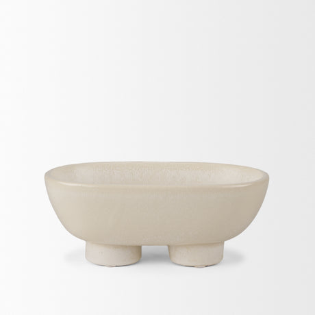 Tyren Cream Glazed Decorative Oblong Ceramic Bowl from Mercana - Luna Furniture