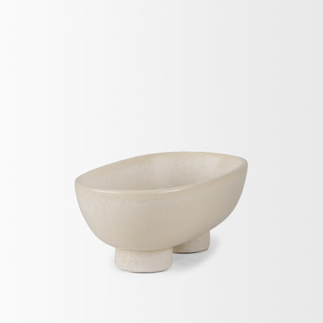 Tyren Cream Glazed Decorative Oblong Ceramic Bowl from Mercana - Luna Furniture