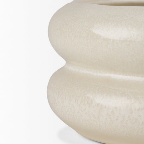 Twyla Short Cream Glazed Ring Pot from Mercana - Luna Furniture