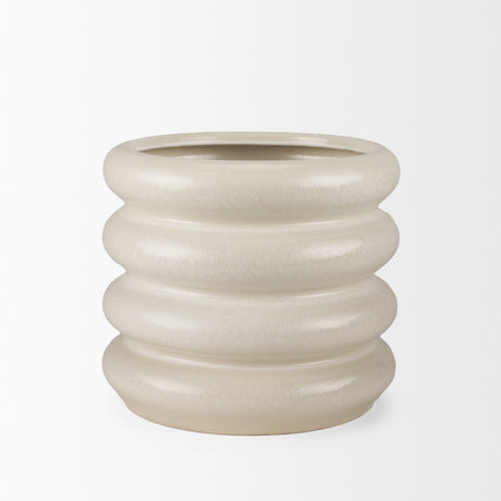 Twyla Short Cream Glazed Floor Vase from Mercana - Luna Furniture