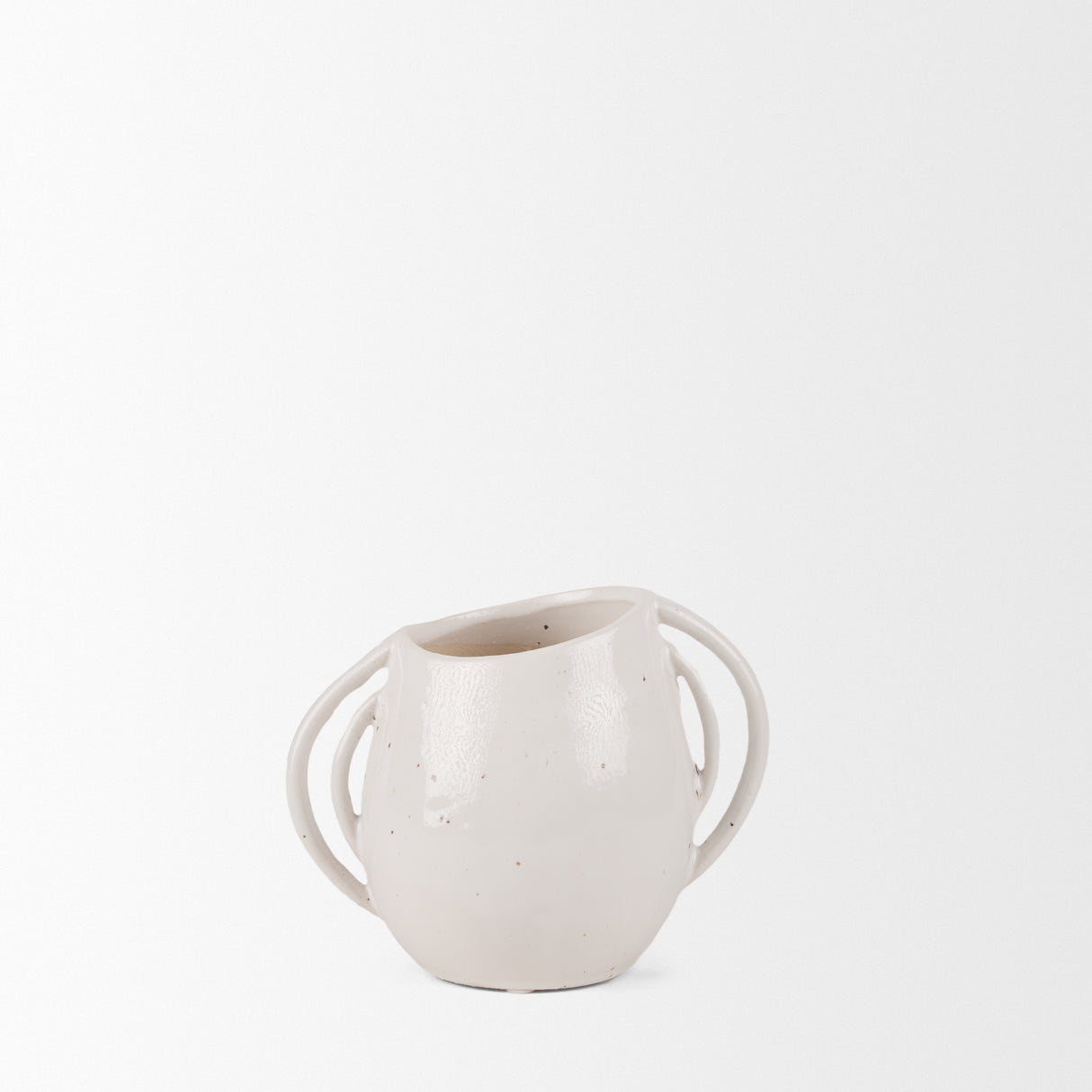 Urvi Short Off White Speckled Asymmetrical Ceramic Vase from Mercana - Luna Furniture