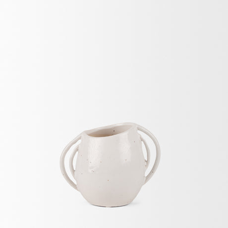 Urvi Short Off White Speckled Asymmetrical Ceramic Vase from Mercana - Luna Furniture