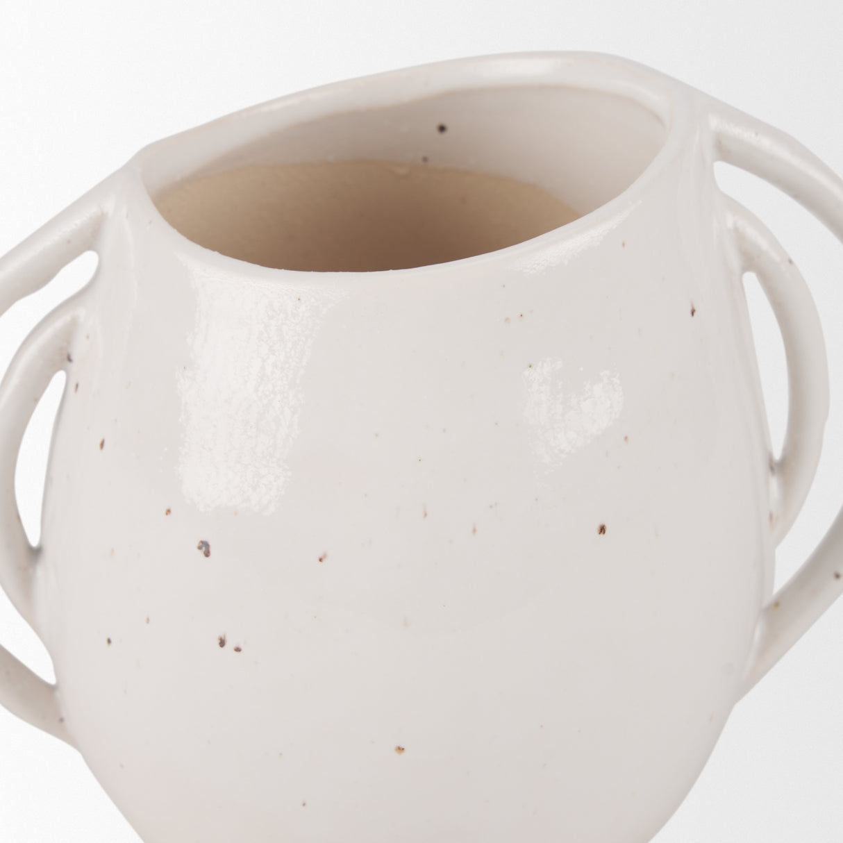 Urvi Short Off White Speckled Asymmetrical Ceramic Vase from Mercana - Luna Furniture