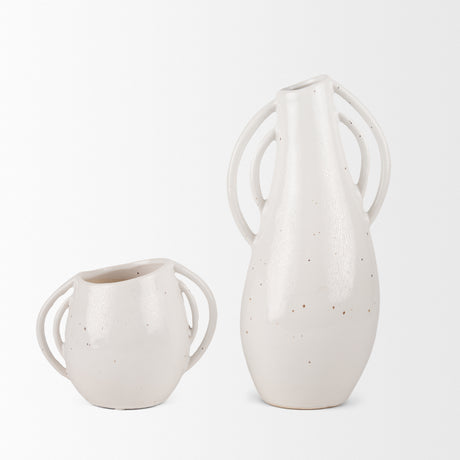 Urvi Short Off White Speckled Asymmetrical Ceramic Vase from Mercana - Luna Furniture