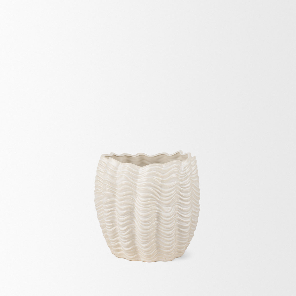 Velia Short Seashell Sculptural Cream Glazed Ceramic Vase from Mercana - Luna Furniture