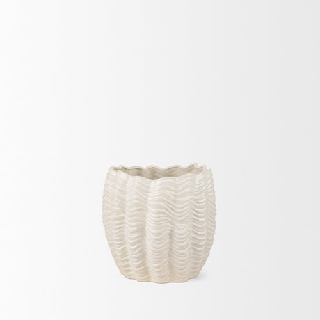 Velia Short Seashell Sculptural Cream Glazed Ceramic Vase from Mercana - Luna Furniture