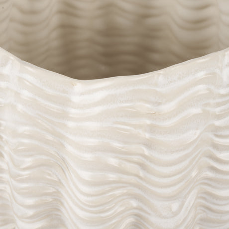 Velia Short Seashell Sculptural Cream Glazed Ceramic Vase from Mercana - Luna Furniture