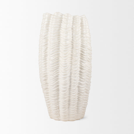 Velia Tall Seashell Sculptural Cream Glazed Ceramic Vase from Mercana - Luna Furniture