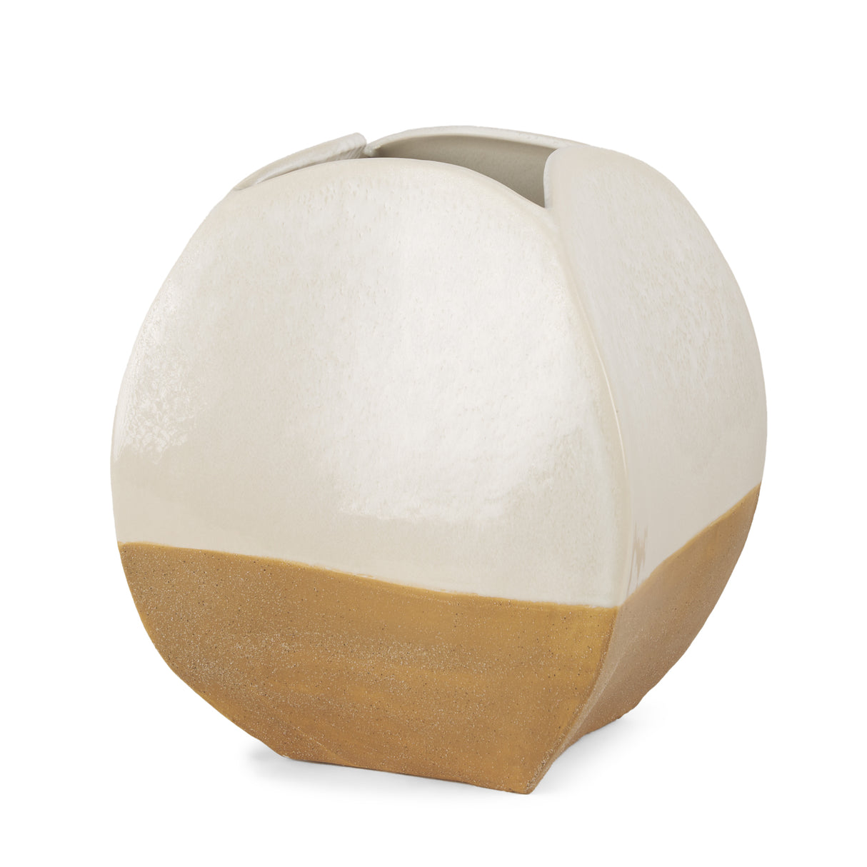 Vania Short Off White w/ Tan Textured Ceramic Vase from Mercana - Luna Furniture