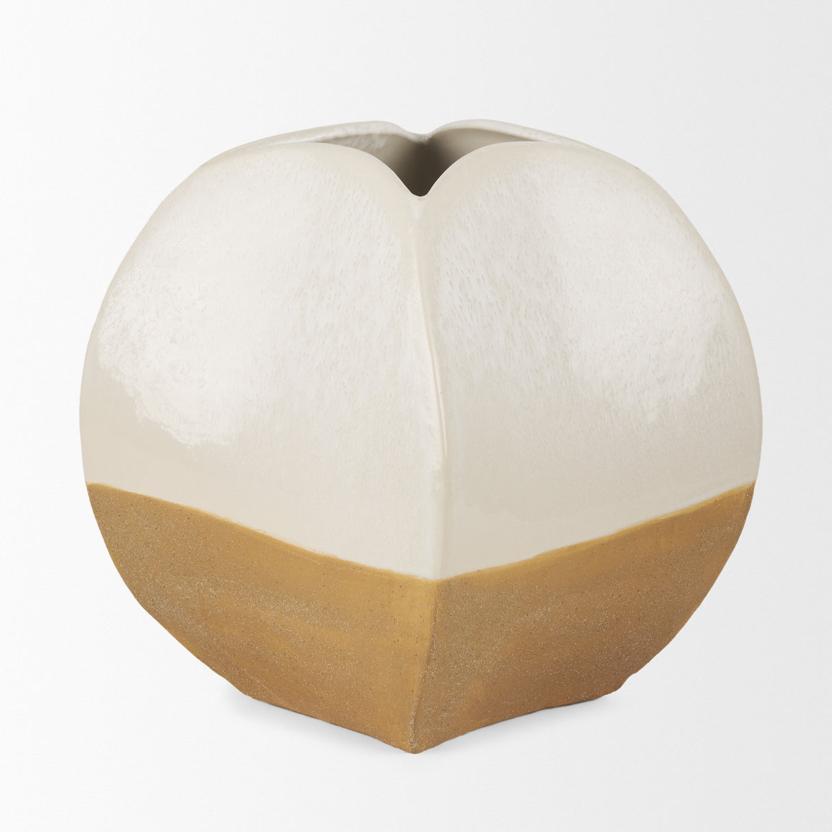 Vania Short Off White w/ Tan Textured Ceramic Vase from Mercana - Luna Furniture