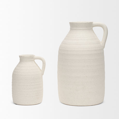 Tyrus Medium Textured Matte White w/ Speckling Ceramic Vase from Mercana - Luna Furniture