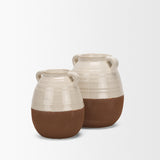 Tryna Small Beige w/ Matte Brown Ceramic Vase from Mercana - Luna Furniture