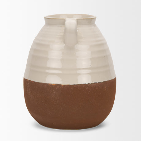 Tryna Large Beige w/ Matte Brown Ceramic Vase from Mercana - Luna Furniture