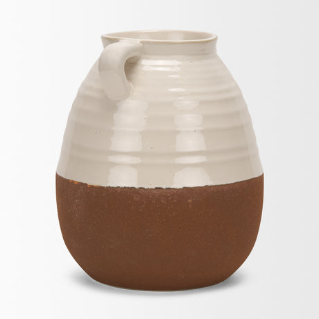 Tryna Large Beige w/ Matte Brown Ceramic Vase from Mercana - Luna Furniture