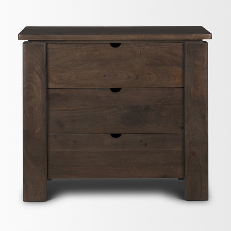 Wallen Solid Dark Brown Wood 3 Drawer Accent Cabinet from Mercana - Luna Furniture