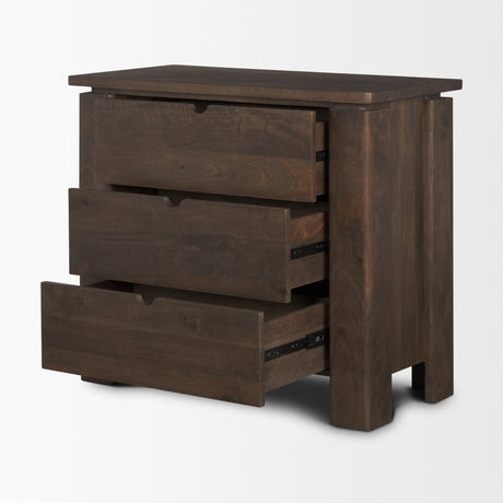 Wallen Solid Dark Brown Wood 3 Drawer Accent Cabinet from Mercana - Luna Furniture