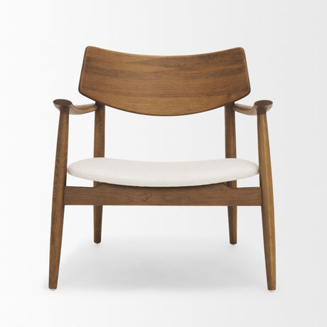 Haggen Medium Brown Oak Wood w/ Cream Fabric Accent Chair from Mercana - Luna Furniture