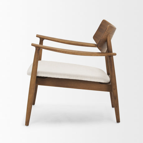 Haggen Medium Brown Oak Wood w/ Cream Fabric Accent Chair from Mercana - Luna Furniture