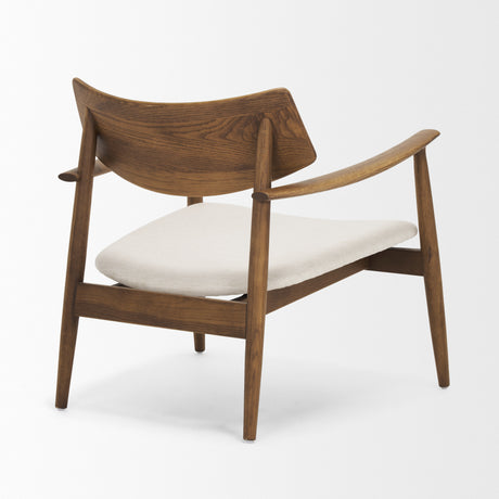 Haggen Medium Brown Oak Wood w/ Cream Fabric Accent Chair from Mercana - Luna Furniture