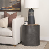 Eclipse Gunmetal Gray Drum Base w/ Brown Wood Top End/Side Table from Mercana - Luna Furniture