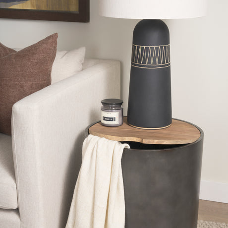 Eclipse Gunmetal Gray Drum Base w/ Brown Wood Top End/Side Table from Mercana - Luna Furniture