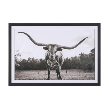 Longhorn Last Call BW by Nathan Larson Hand Embelished Textured Framed Photo Art Print Matted under from Mercana - Luna Furniture