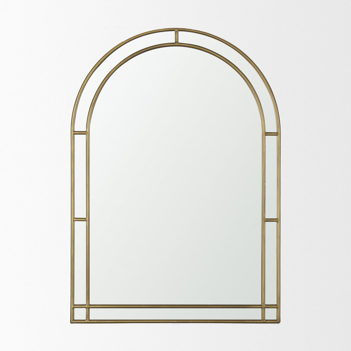 Tiffany Brushed Gold Double Frame Metal Arched Mirror from Mercana - Luna Furniture