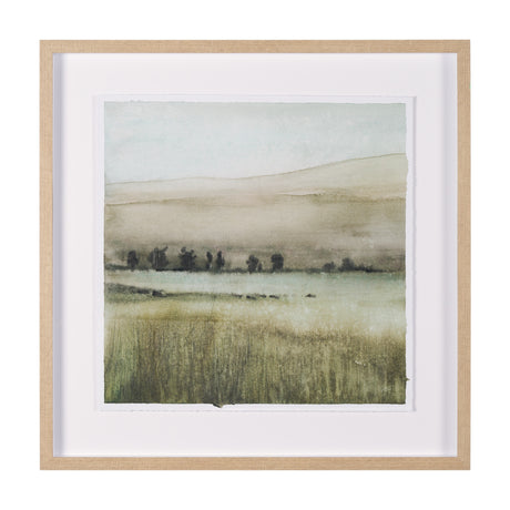 Rolling Fields I Hand Embellished Brown Framed Watercolor Art Print on Paper Mounted with Backing from Mercana - Luna Furniture