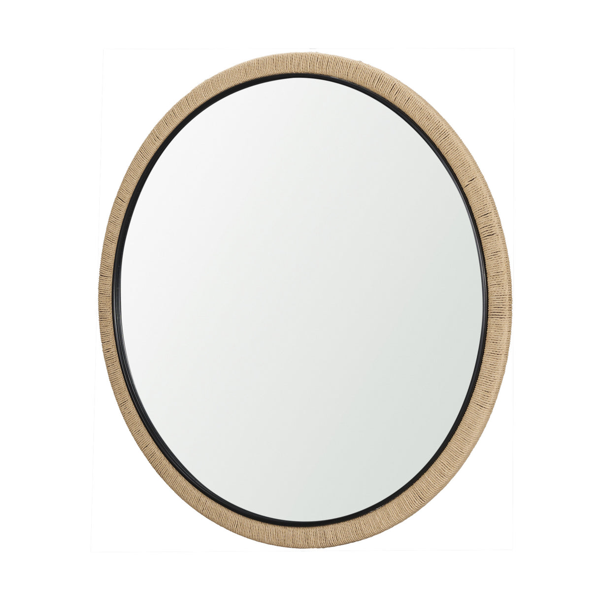 Vasie Black Wood w/ Jute Round Mirror from Mercana - Luna Furniture