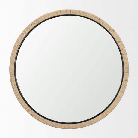 Vasie Black Wood w/ Jute Round Mirror from Mercana - Luna Furniture