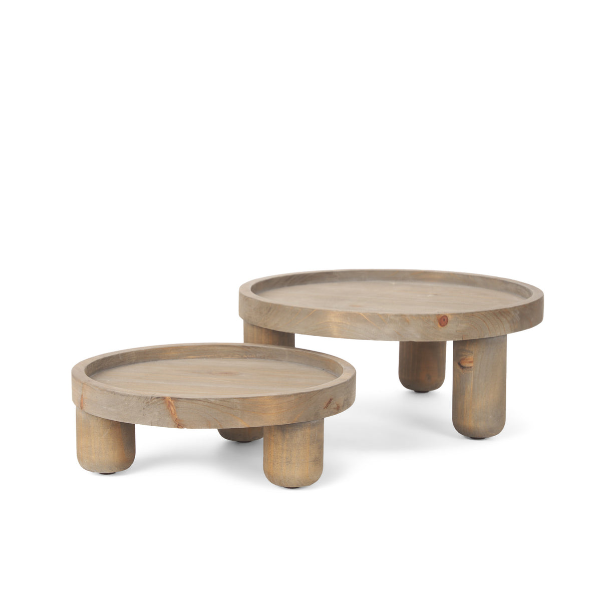Virve Round Light Brown Wood w/ Gray Wash Wooden Trays from Mercana - Luna Furniture