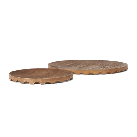 Waverly Round Light Brown Wood Scalloped Edged Trays from Mercana - Luna Furniture