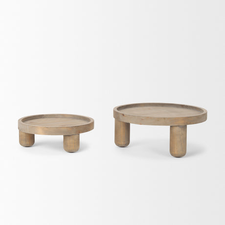Virve Round Light Brown Wood w/ Gray Wash Wooden Trays from Mercana - Luna Furniture