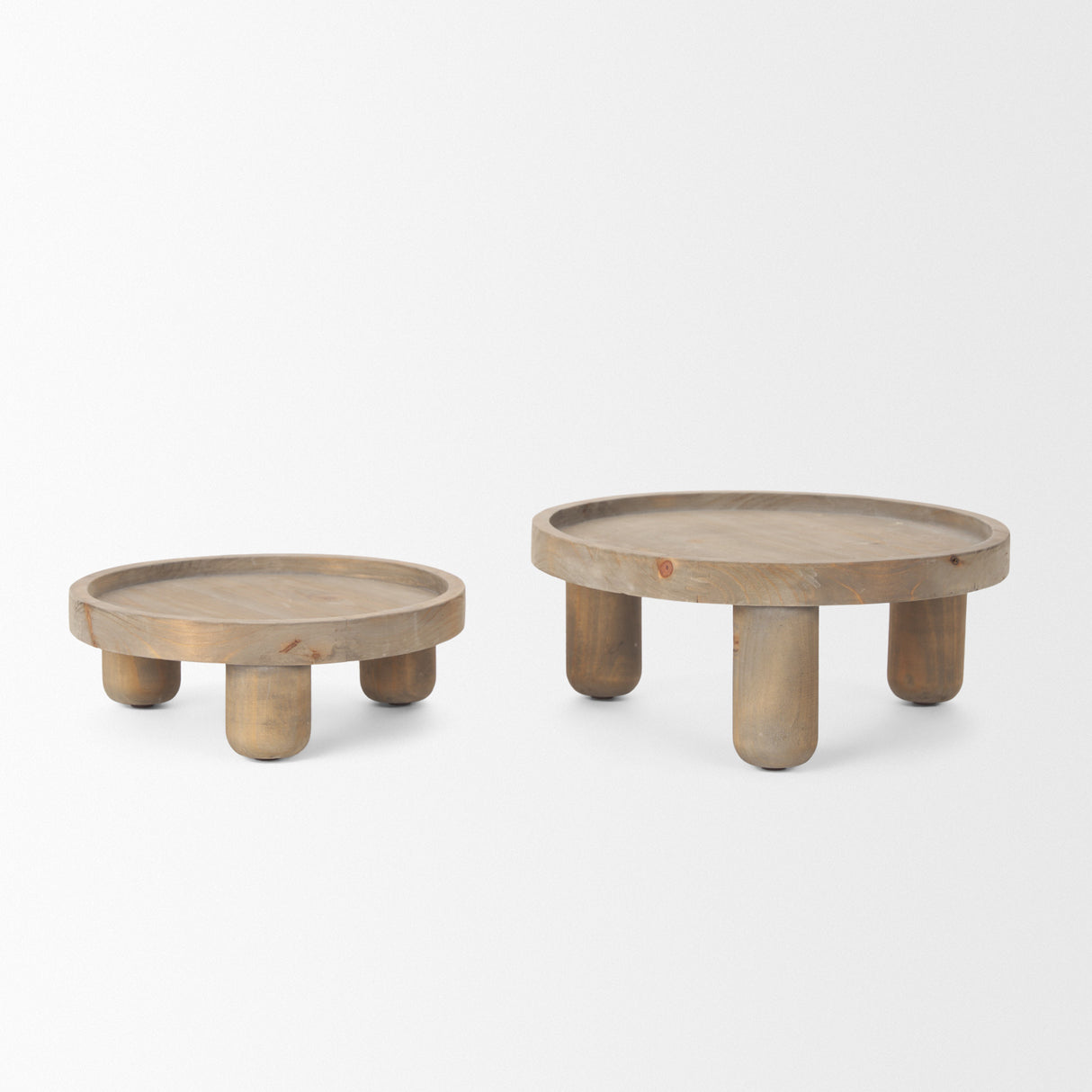 Virve Round Light Brown Wood w/ Gray Wash Wooden Trays from Mercana - Luna Furniture