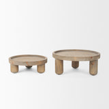 Virve Round Light Brown Wood w/ Gray Wash Wooden Trays from Mercana - Luna Furniture