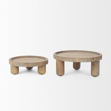 Virve Round Light Brown Wood w/ Gray Wash Wooden Trays from Mercana - Luna Furniture