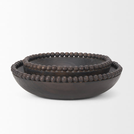 Wendell Dark Brown Wood w/ Wood Beads Round Bowls from Mercana - Luna Furniture