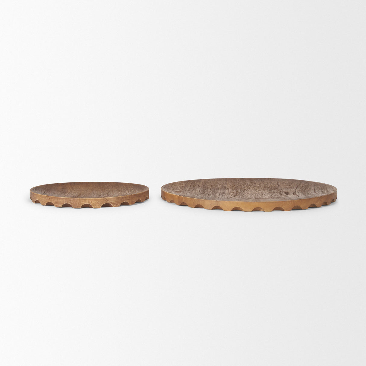 Waverly Round Light Brown Wood Scalloped Edged Trays from Mercana - Luna Furniture