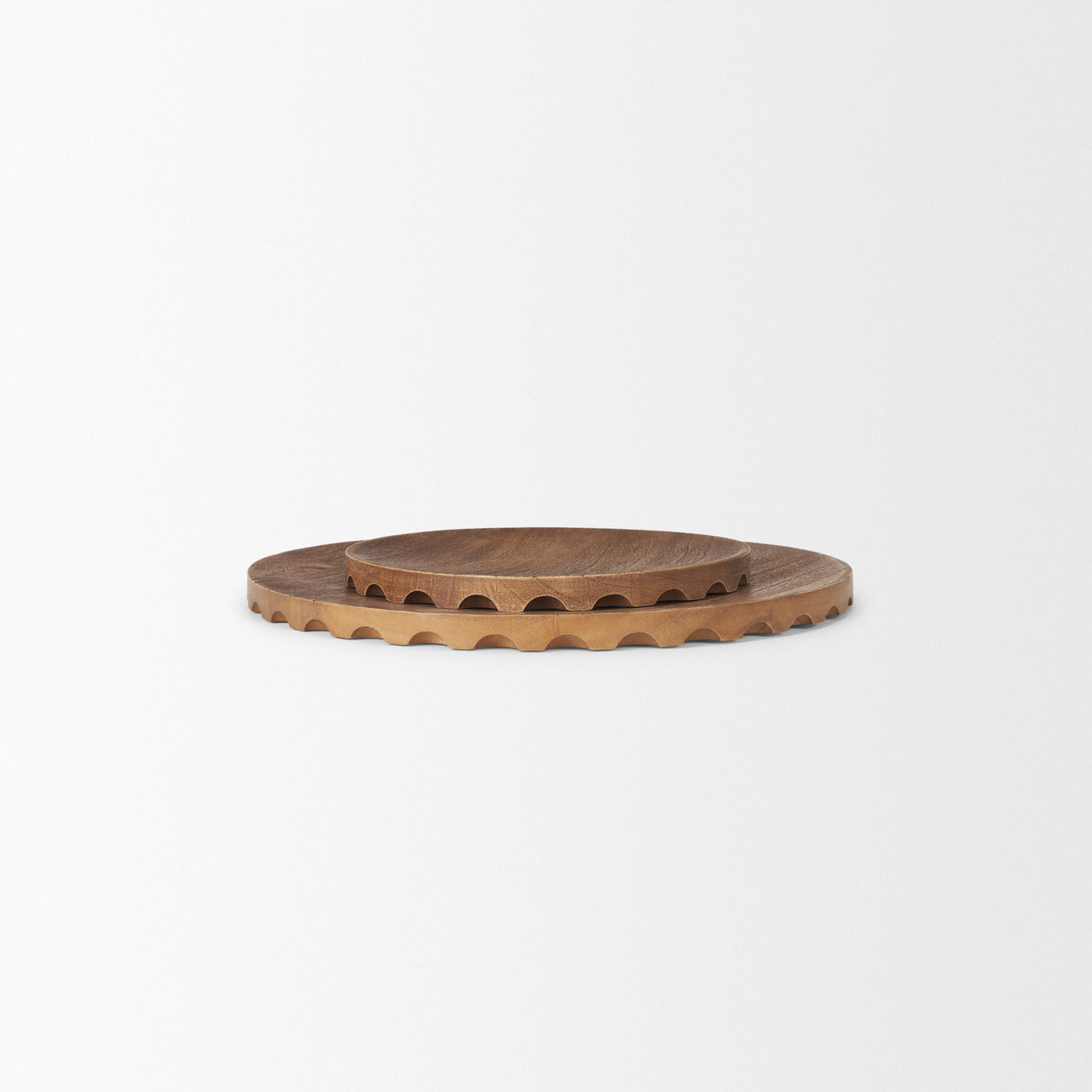 Waverly Round Light Brown Wood Scalloped Edged Trays from Mercana - Luna Furniture