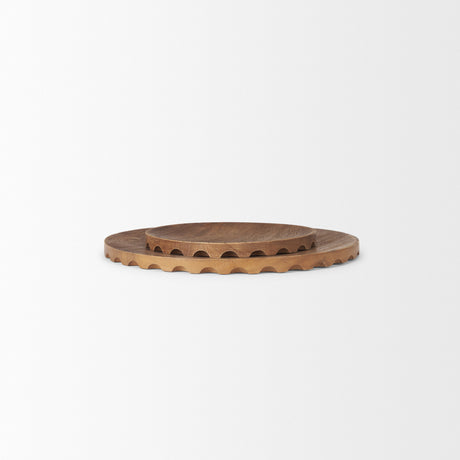 Waverly Round Light Brown Wood Scalloped Edged Trays from Mercana - Luna Furniture