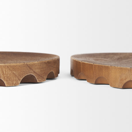 Waverly Round Light Brown Wood Scalloped Edged Trays from Mercana - Luna Furniture