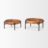 Wally Round Medium Brown Wood w/ Matte Black Metal Stand Trays from Mercana - Luna Furniture