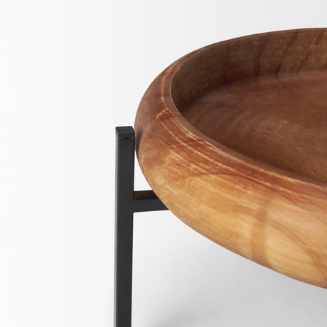 Wally Round Medium Brown Wood w/ Matte Black Metal Stand Trays from Mercana - Luna Furniture