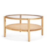 Weslyn Solid Light Brown Wood and Glass Top w/ Cane Coffee Table from Mercana - Luna Furniture