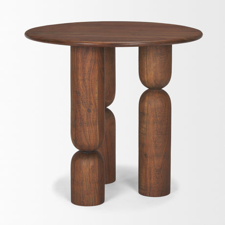 Sonel Pedestal Medium Dark Brown Acacia Wood Foyer Table from Mercana - Luna Furniture
