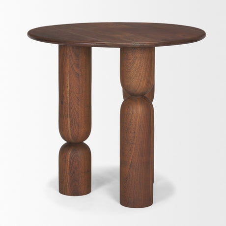 Sonel Pedestal Medium Dark Brown Acacia Wood Foyer Table from Mercana - Luna Furniture