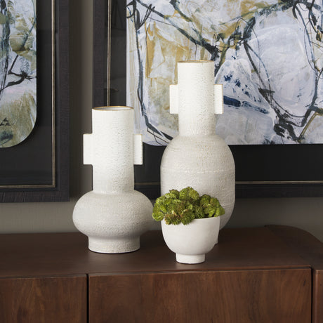 Torres Tall Textured Off White w/ Gold Metal Vase from Mercana - Luna Furniture
