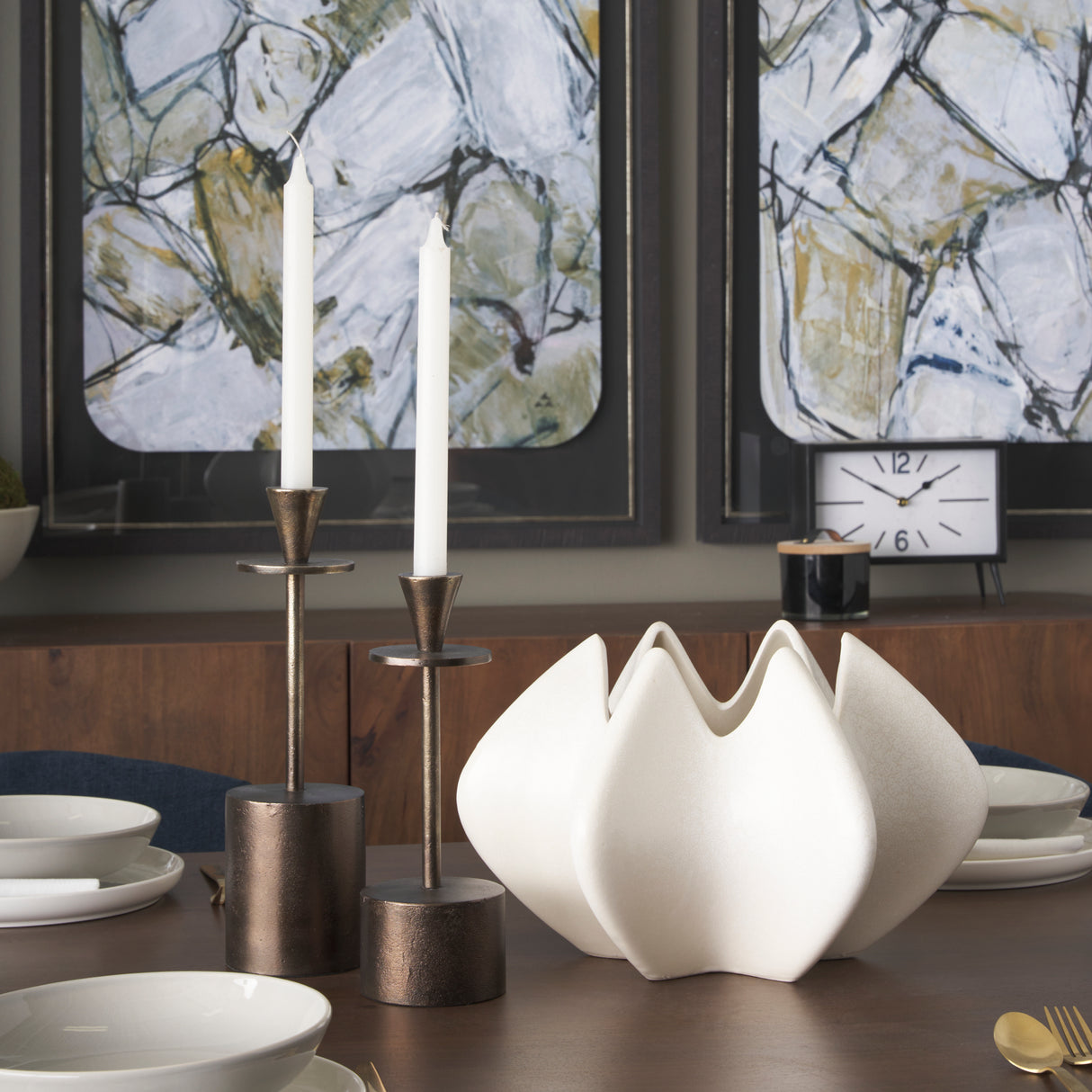 Ulrich Sculptural Cream Glazed Ceramic Vase from Mercana - Luna Furniture