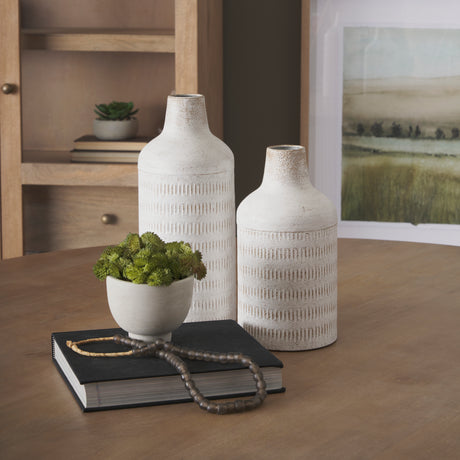 Tisha Large White W/ Terracotta Distressing Metal Vase from Mercana - Luna Furniture