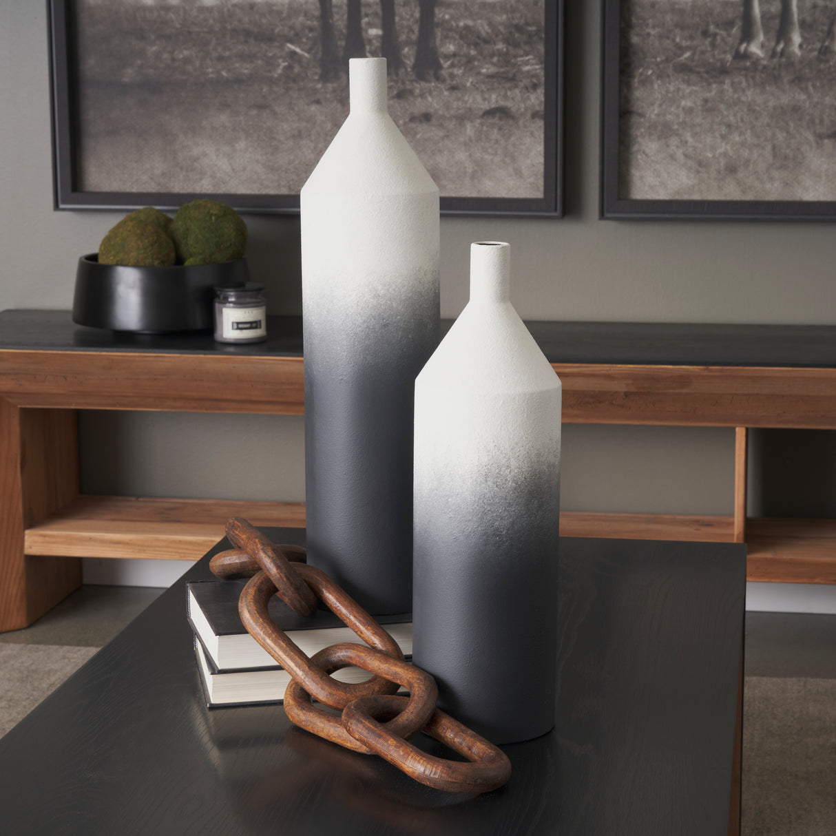 Townley Small White w/ Black Ombre Metal Vase from Mercana - Luna Furniture